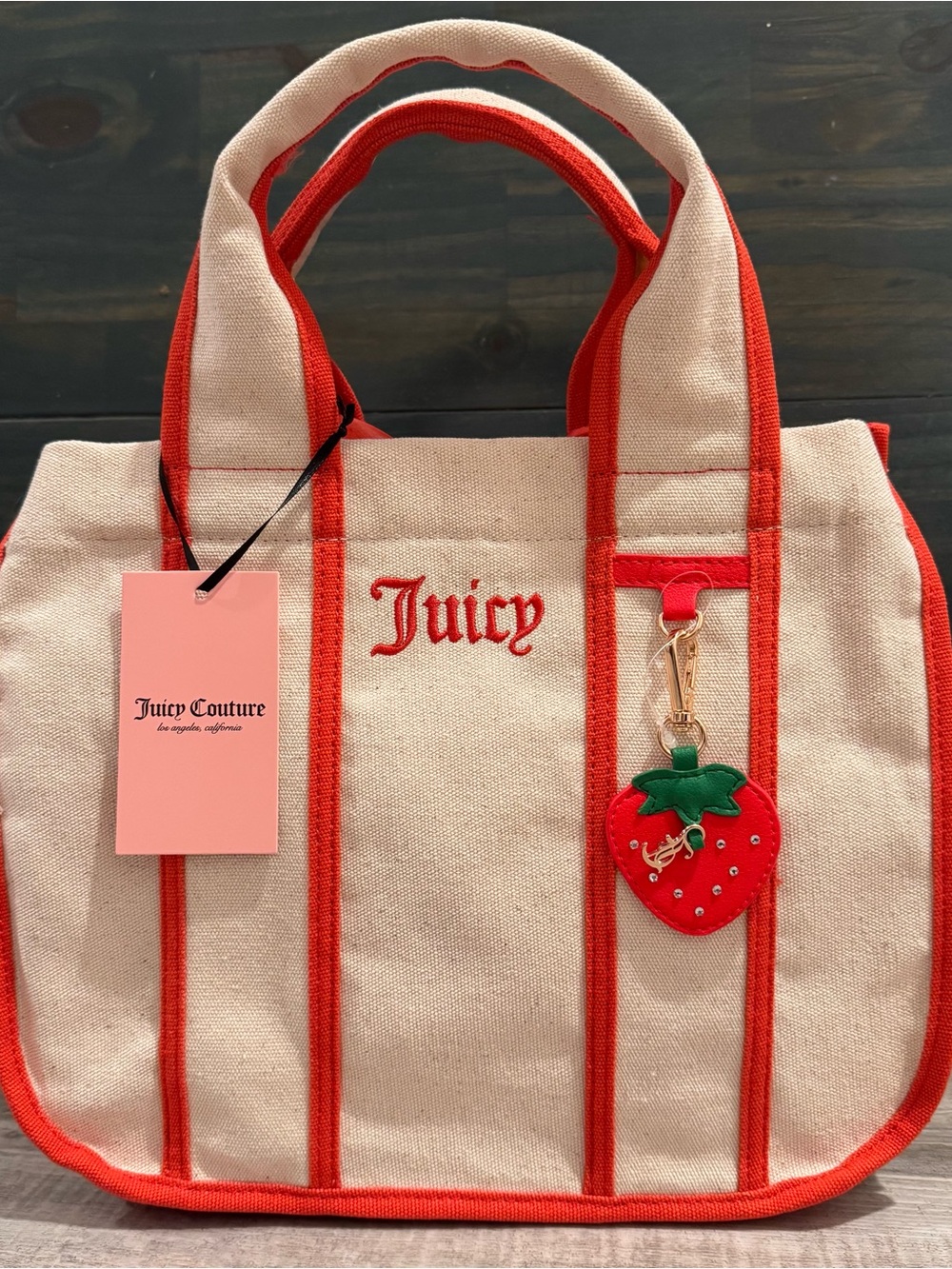 Juicy Couture y2k inspired “Have a Juicy Day” Strawberry Canvas Tote Bag w Charm